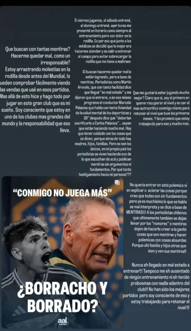 El descargo de Carlos Palacios por lo sucedido en Boca/ Fuente: Instagram Carlos Palacios