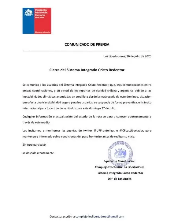 Paso Cristo Redentor cerrado