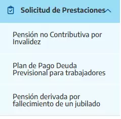 Menú para solicitud de prestaciones en Mi ANSES
