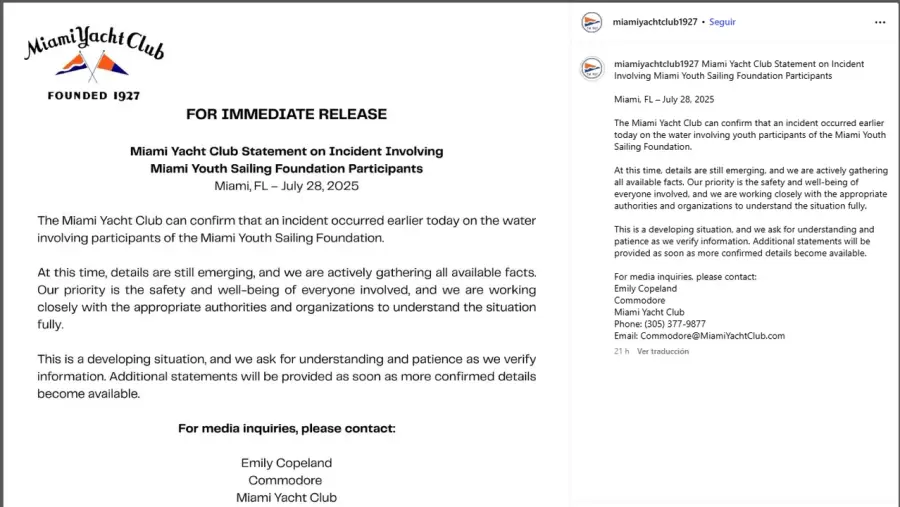 Comunicado del Miami Yatch Club.