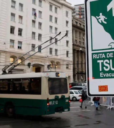 Cartel de alerta de Tsunami/ Fuente: La Tercera de Chile