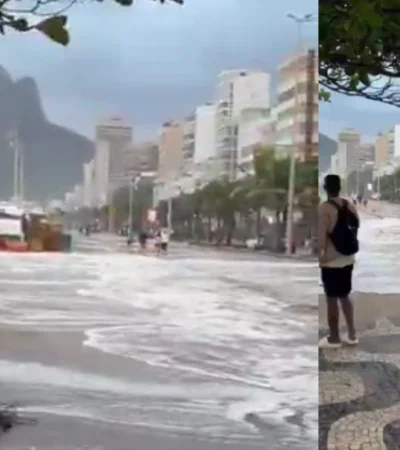 El mar desbordó y afectó a los comercios de Río de Janeiro.