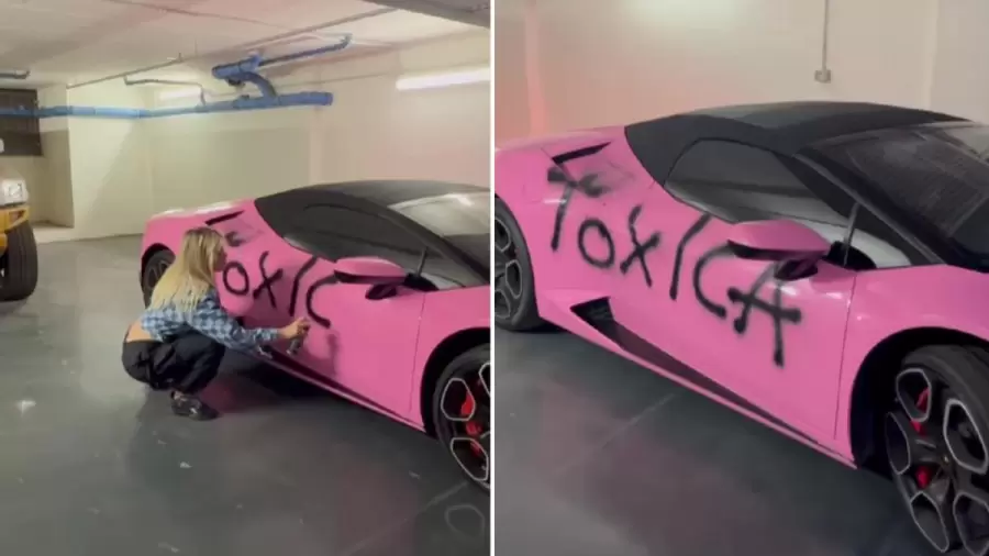 Wanda Nara, graffiteando su coche.