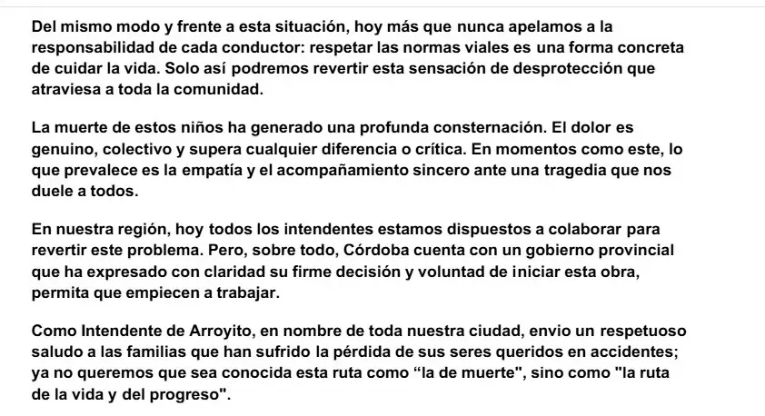 Carta del intendente de Arroyito a Javier Milei/ Fuente: LMdiario