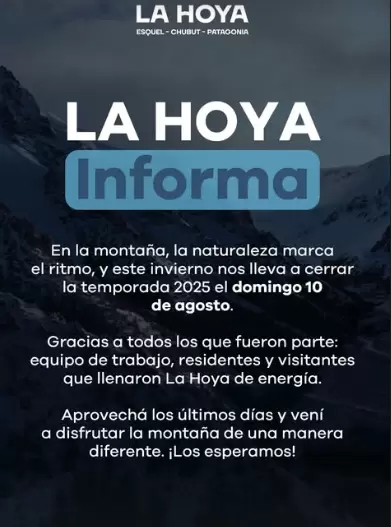 Comunicado del centro de esquí La Hoya