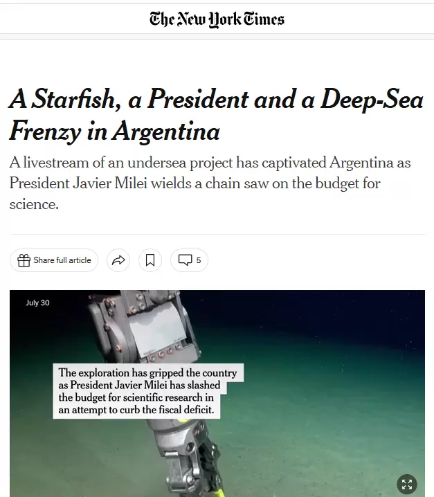 El furor por el trabajo del Coniet en el Mar argentino llegó a The New York Times.