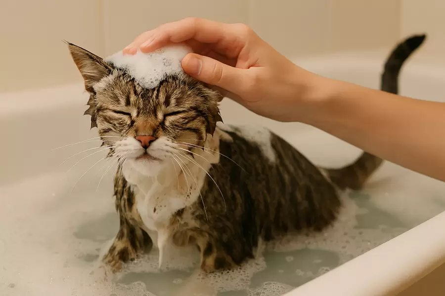 Tips para bañar a un gato.