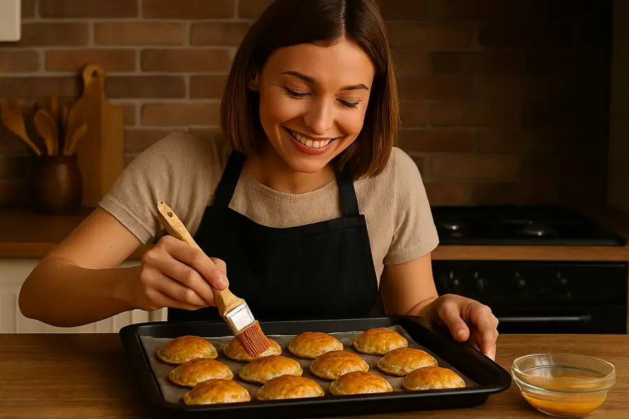 Mujer hace sorrentinos al horno.