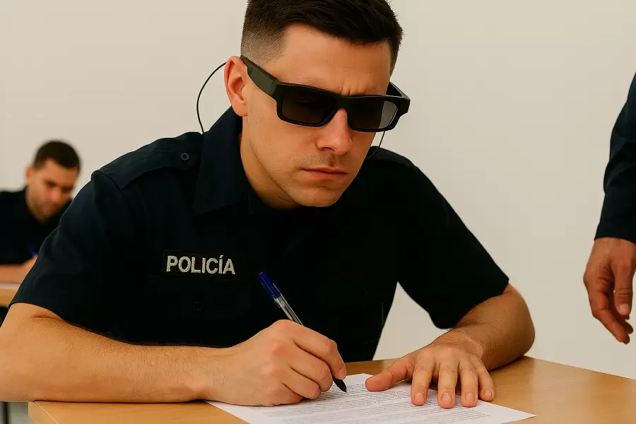 Policía se copia en examen.