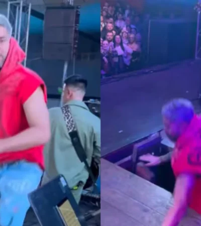 Momento de la caída del cantante.