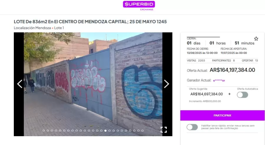 Se trata de un Lote de 836m2, ubicado en el centro de Mendoza.