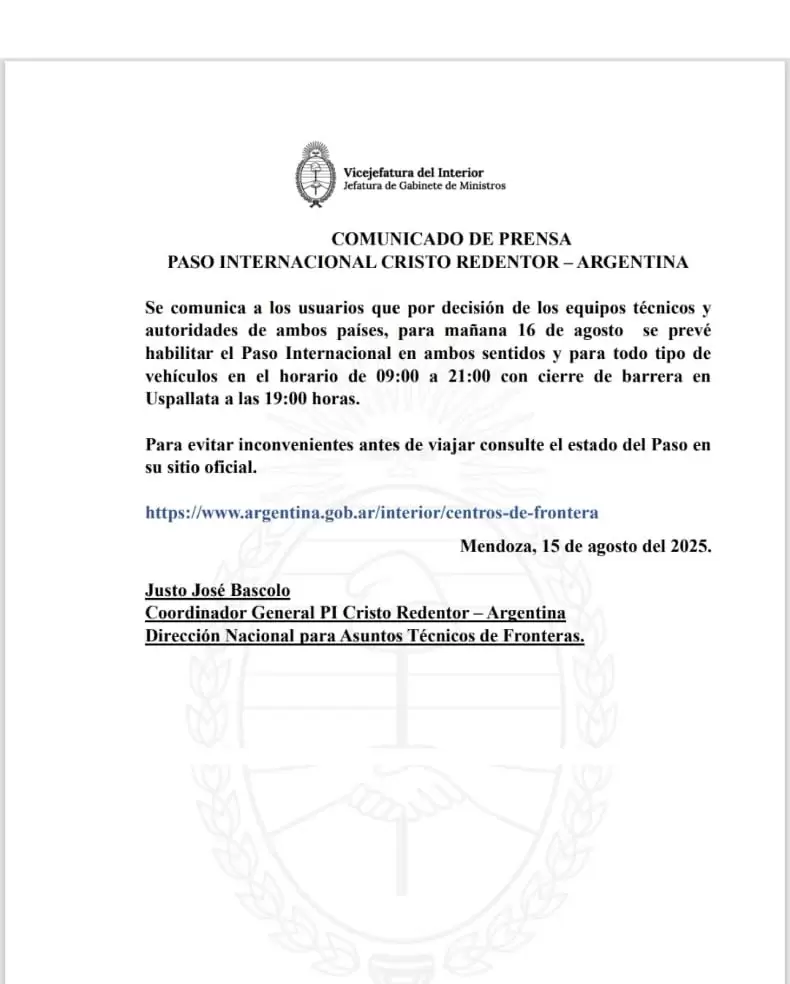 Paso Cristo Redentor/ Fuente: Gendarmería