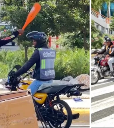Influencer corrige a motociclistas imprudentes con humor y un bate en TikTok.