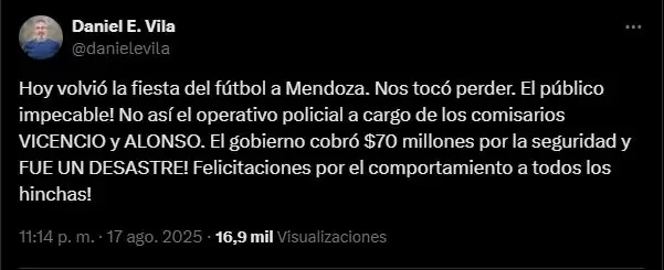 El enojo de Daniel Vila con el operativo de seguridad.