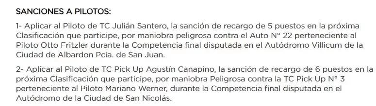 Sanción a Julián Santero/ Fuente: X