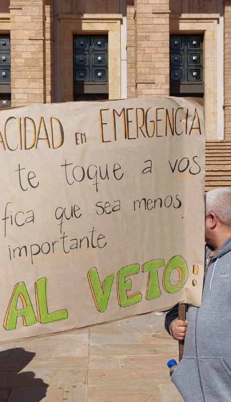 "Discapacidad en emergencia". Un cartel que lo dice todo.