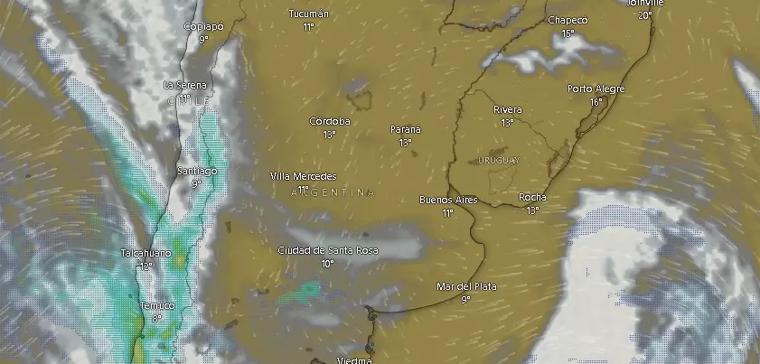 Nubes sobre Argentina el jueves 21 de agosto a las 09.51.