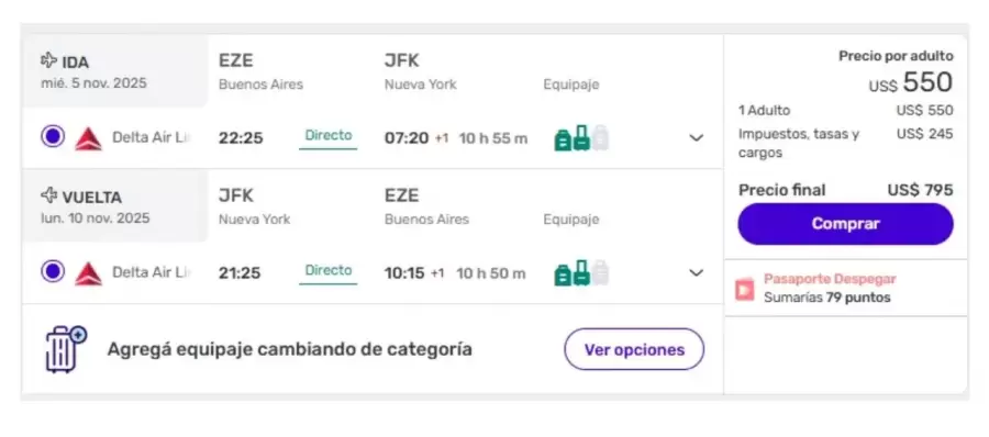 Oferta para viajar a Nueva York.
