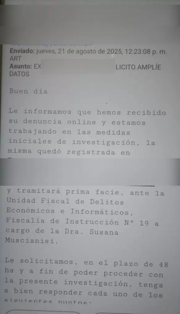 La denuncia de uno de los damnificados/