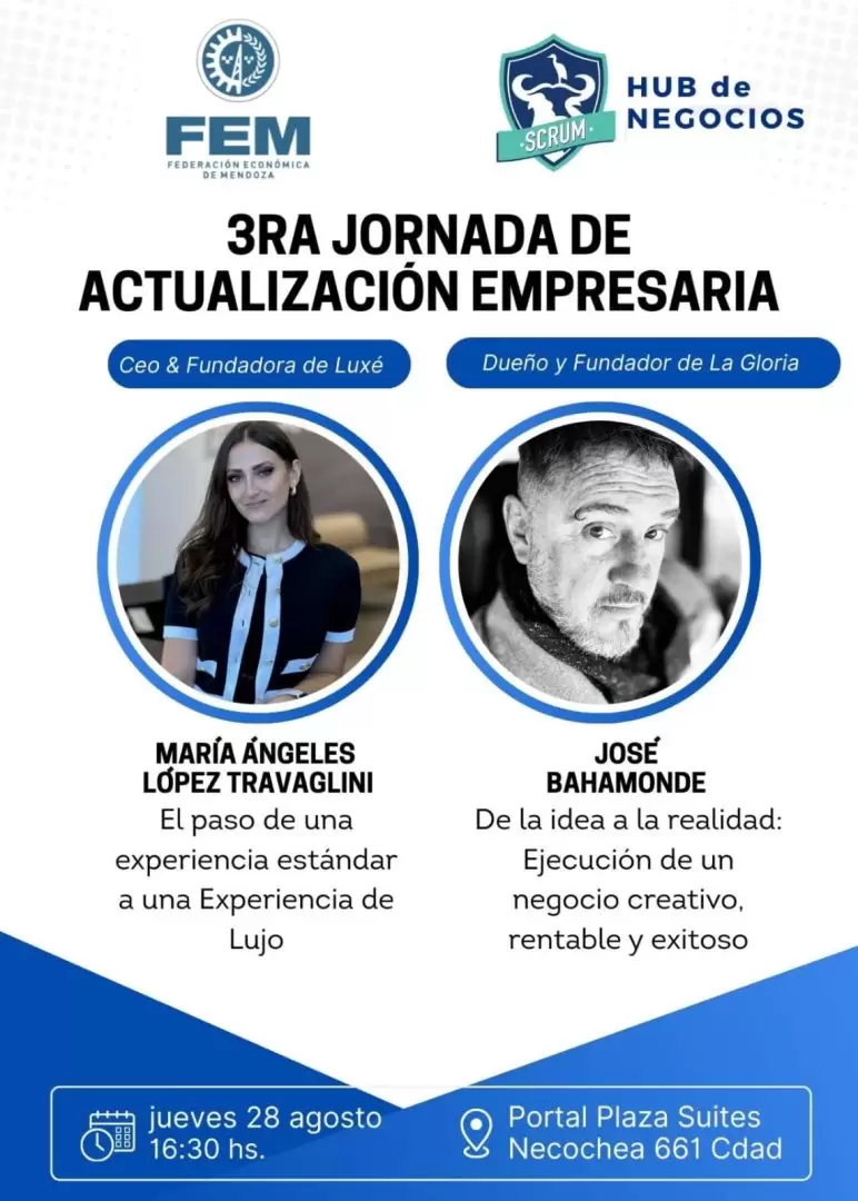 La jornada contará con la presencia de dos referentes de gran trayectoria, que compartirán sus experiencias y visiones en el mundo empresarial.