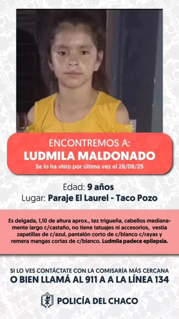 El pedido de información de paradero emitido por la Policía chaqueña.