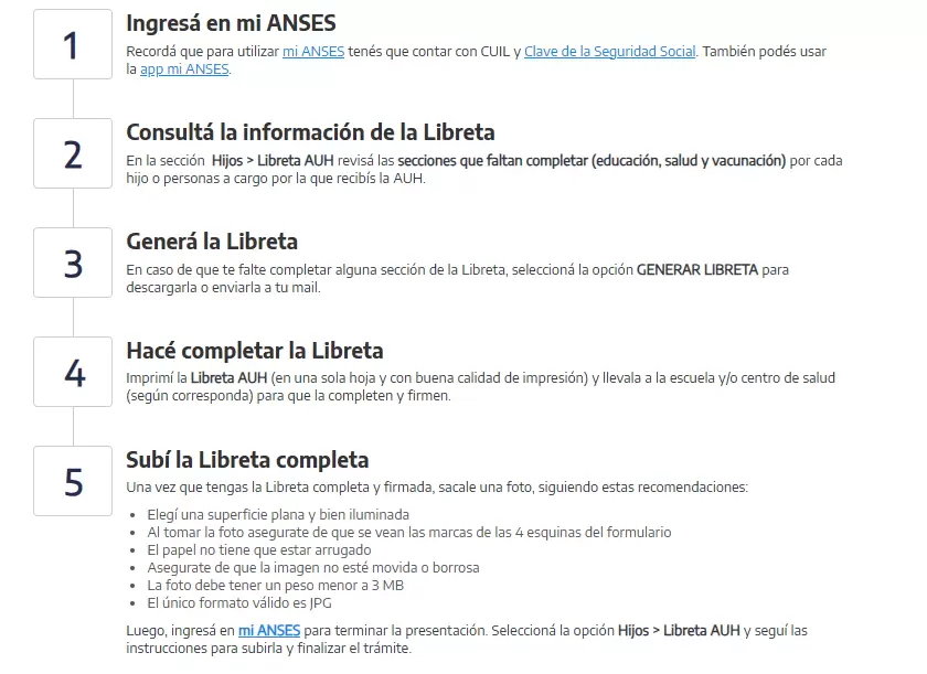 ANSES aclaró que el formulario de la libreta AUH debe estar en una sola hoja