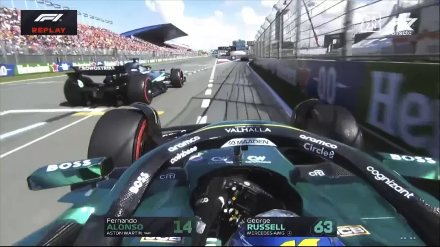 Alonso encerrado por Russell