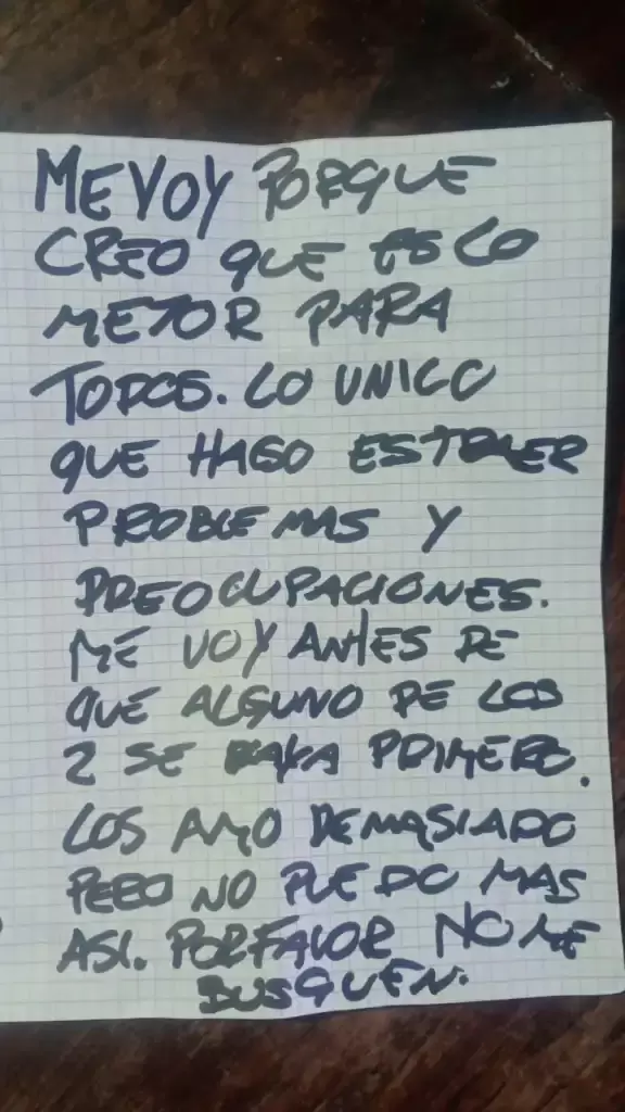 Dramática nota de la joven desaparecida. (Imagen: web)