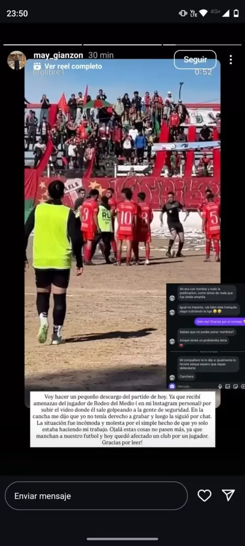 La "sugerencia" del futbolista a la periodista.