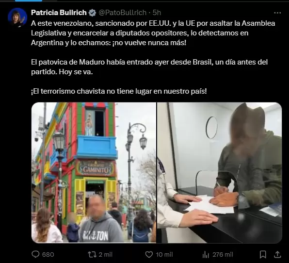 Tweet de Patricia Bullrich