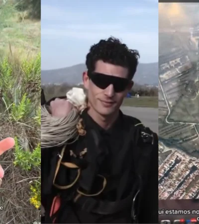 El momento exacto en que el iPhone de Pau Ramis cae al vacío durante un salto en paracaídas.