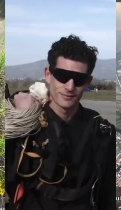 El momento exacto en que el iPhone de Pau Ramis cae al vacío durante un salto en paracaídas.