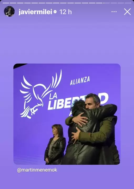 La publicación de Milei junto a Martín Menem.