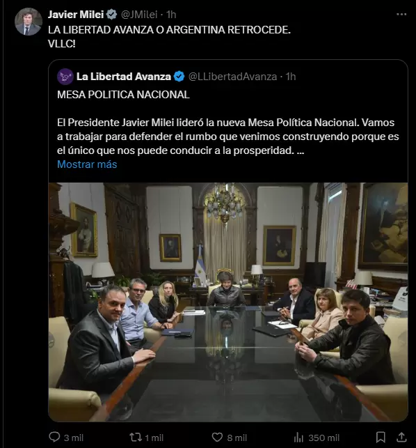 Tweet de Javier Milei