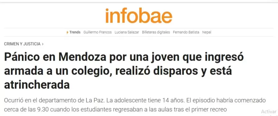 Repercusiones en Infobae de la nena atrincherada/ Fuente: Captura