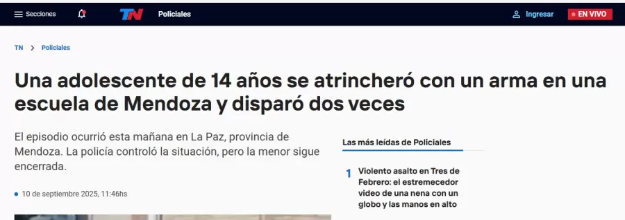 Repercusiones en TN de la nena atrincherada/ Fuente: Captura