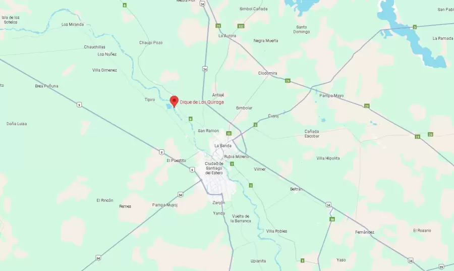 En el punto rojo, el Dique Los Quiroga, lugar donde se perpetró el abuso a la uniformada.