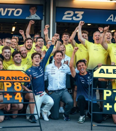 Franco Colapinto festejó en Bakú sus primeros puntos en la Fórmula cuando corría para Williams/ Fuente: Williams