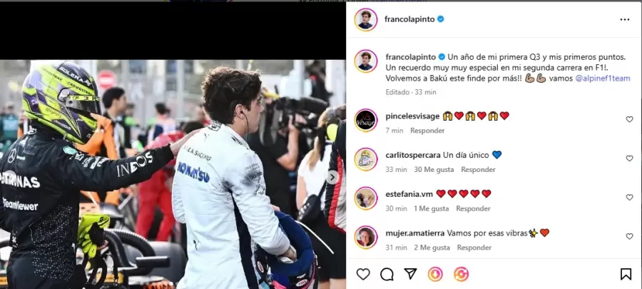 Franco Colapinto recordó sus primeros puntos en la F1/ Fuente: Instagram Franco Colapinto