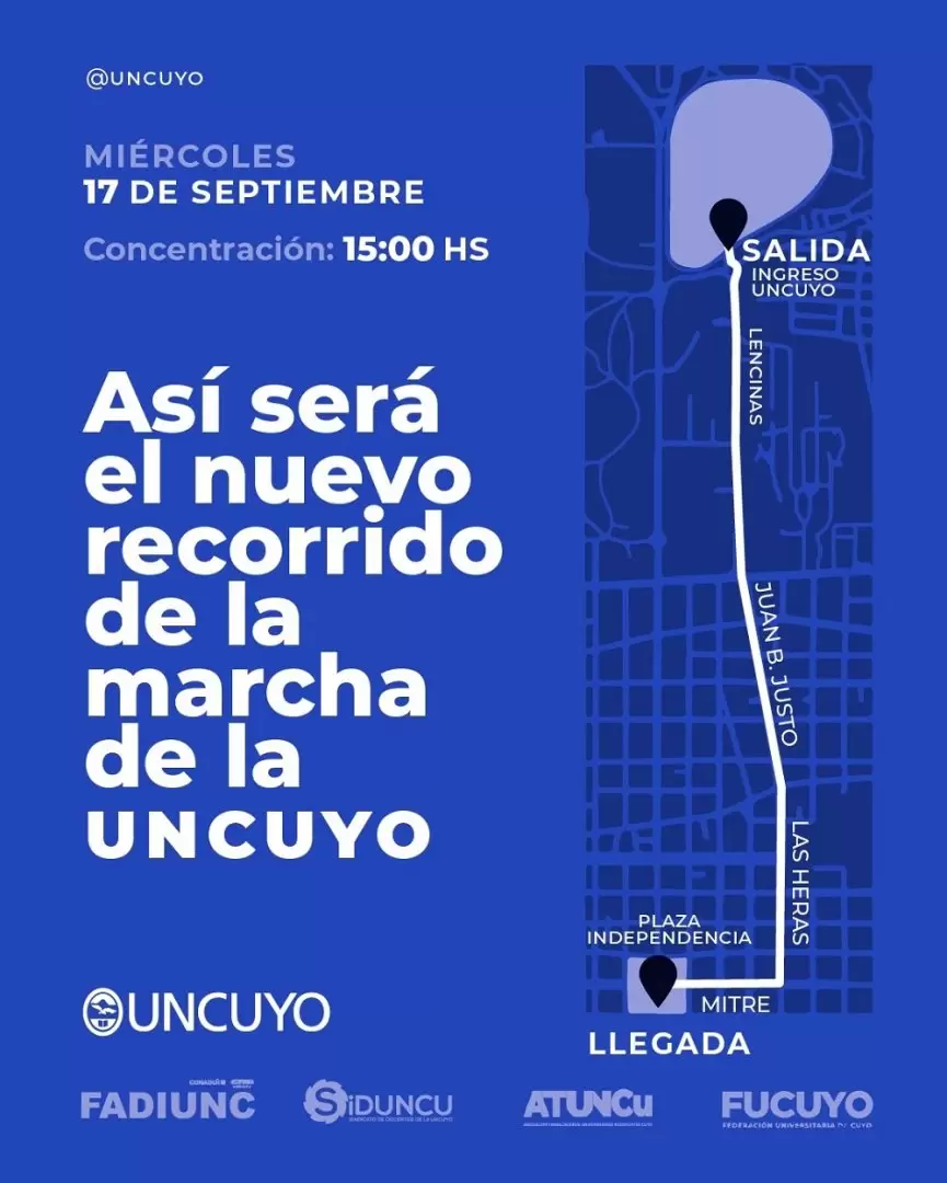Recorrido de la marcha universitaria.