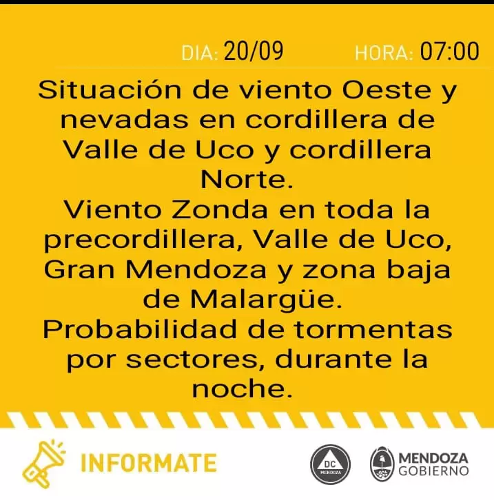 Alerta amarilla en Mendoza/ Fuente: Defensa Civil