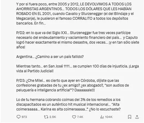 Segunda parte del tuit de CFK