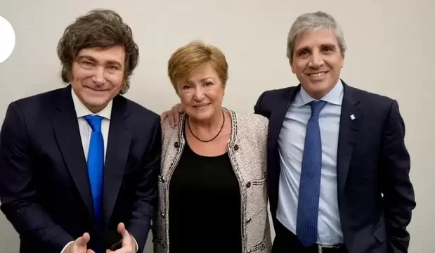 Milei y Caputo junto a Georgieva