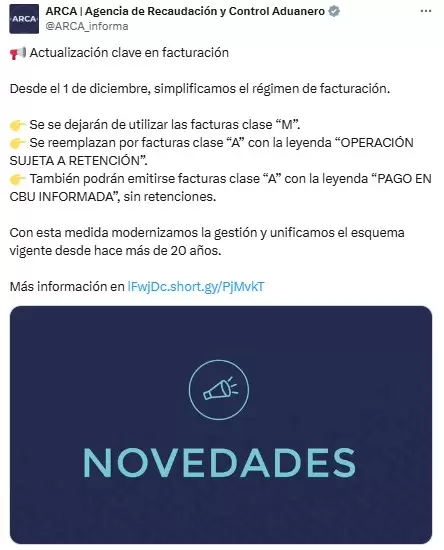 ARCA informó que simplificará el régimen de facturación.