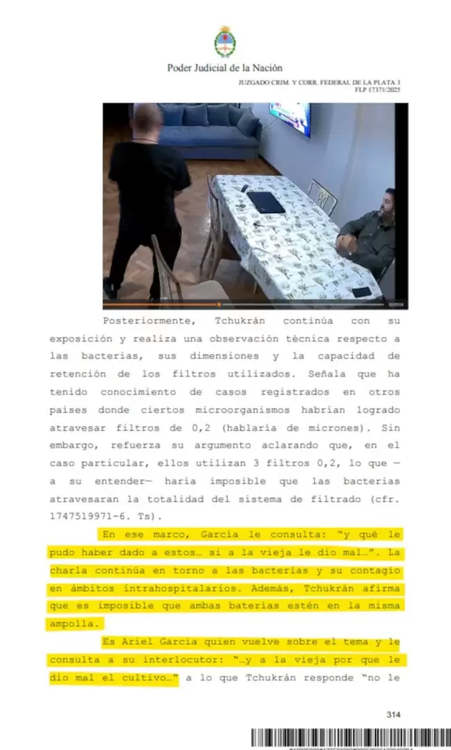 Extracto de una de las fojas del expediente, donde se detalla parte de las reuniones filmadas en la casa de Javier Tchukrán.