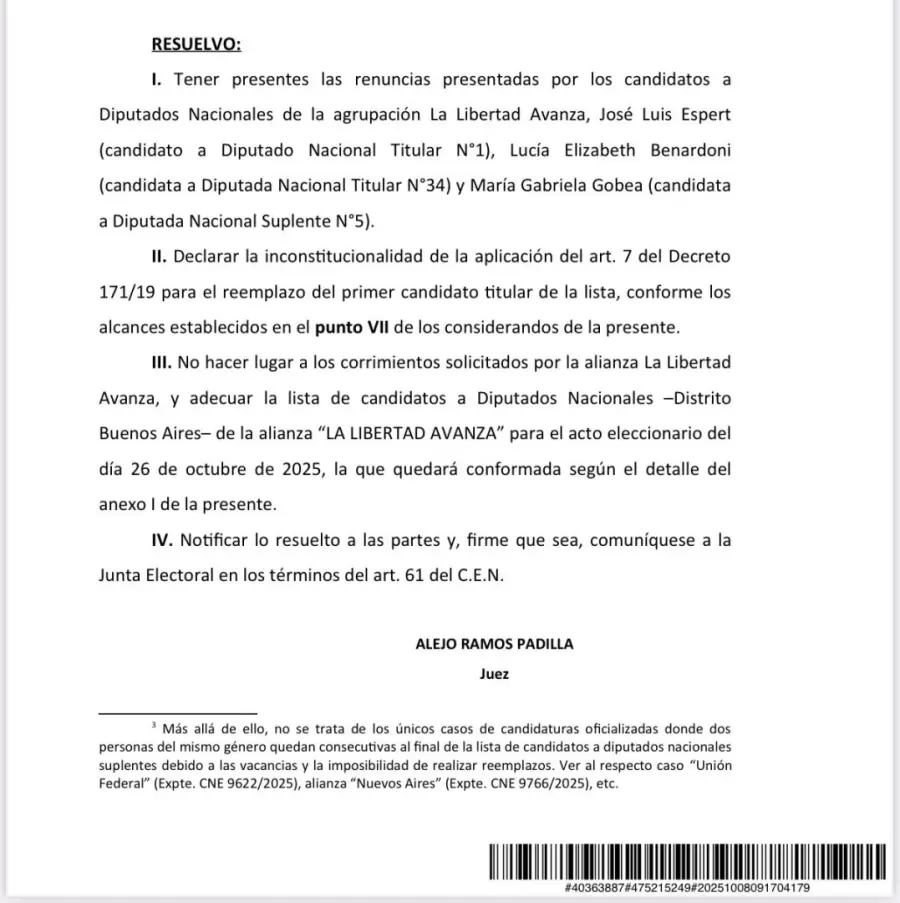 Fallo del juez Alejo Ramos Padilla/ Fuente: X