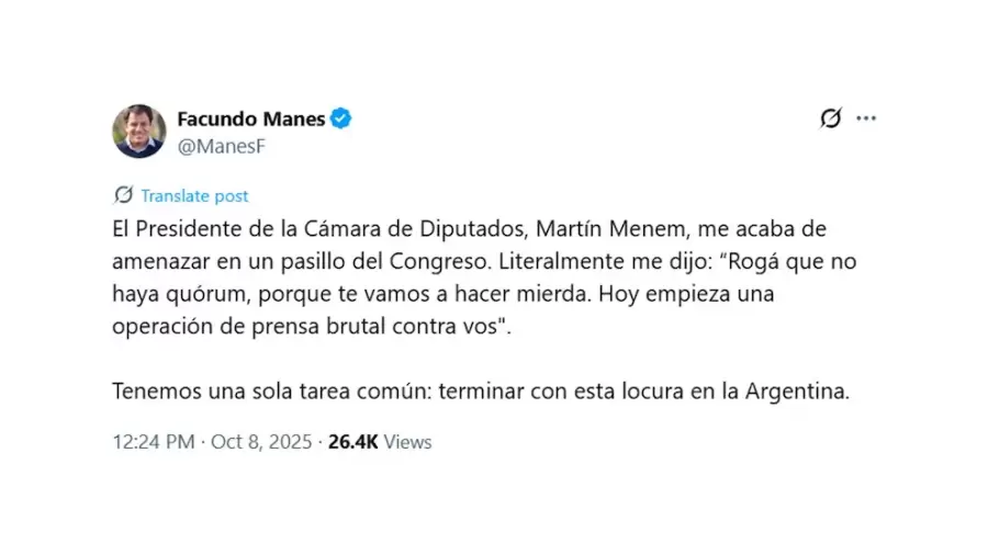 La publicación de Facundo Manes.
