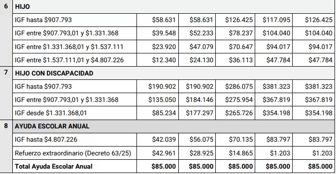 En la tabla de SUAF también se puede ver cómo suben los montos según la zona de residencia