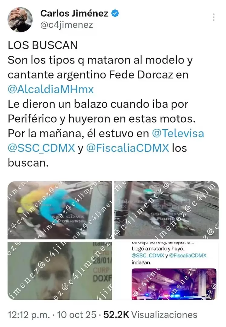 El periodista mexicano Carlos Jiménez compartió imágenes de los posibles sicarios/ Fuente: X Carlos Jiménez