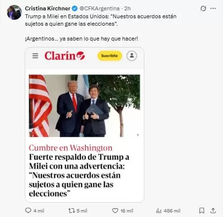 tuit de Cristina Kirchner